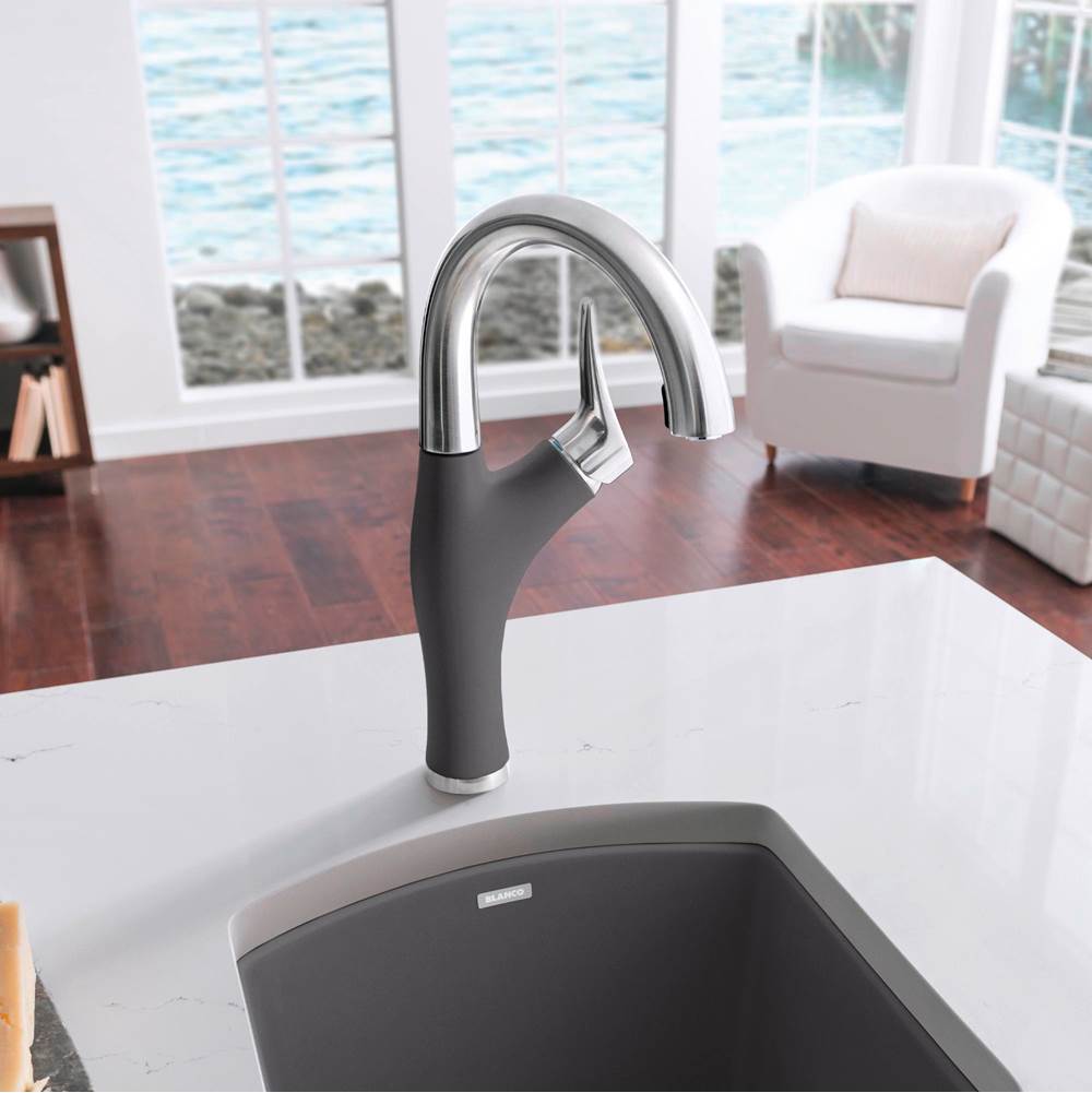 Artona Pull-Down Dual-Spray Bar Faucet - PVD Steel/Anthracite