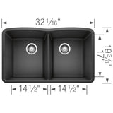 Diamond SILGRANIT 32'' 50/50 Double Bowl Undermount Kitchen Sink - Cafe