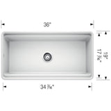 Profina 36'' Single Bowl Apron-Front Fireclay Farmhouse Sink - White
