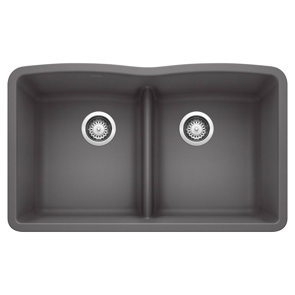 Blanco - Diamond SILGRANIT 32'' 50/50 Double Bowl Undermount Kitchen Sink with Low Divide - Cinder - Cinder