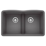 Blanco - Diamond SILGRANIT 32'' 50/50 Double Bowl Undermount Kitchen Sink with Low Divide - Cinder - Cinder