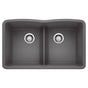 Blanco - Diamond SILGRANIT 32'' 50/50 Double Bowl Undermount Kitchen Sink with Low Divide - Cinder - Cinder