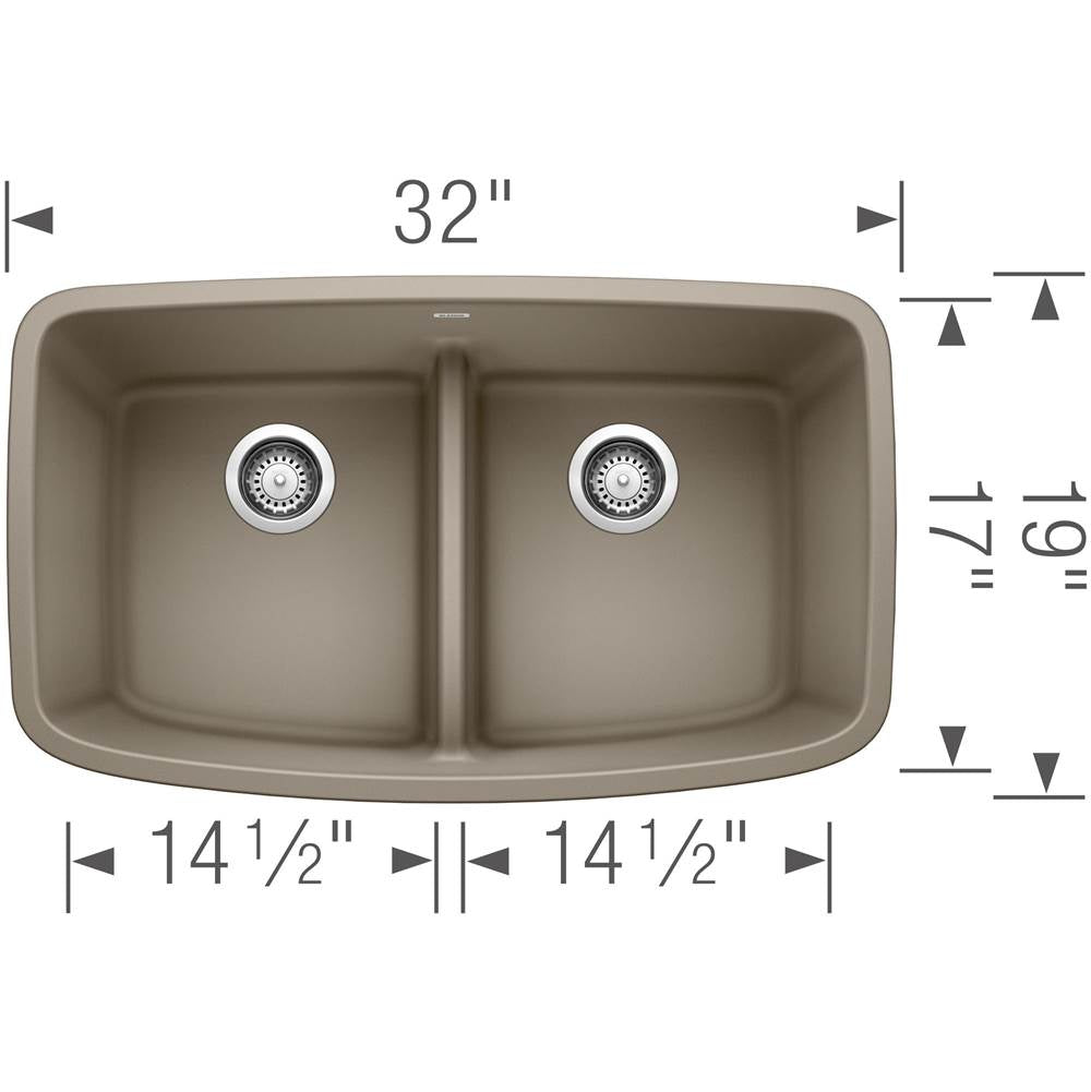 Valea SILGRANIT 32'' 50/50 Double Bowl Undermount Kitchen Sink with Low Divide - Cinder