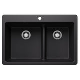 Blanco - Liven SILGRANIT 33'' 60/40 Double Bowl Dual Mount Kitchen Sink with Low Divide - Coal Black - Coal Black