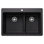 Blanco - Liven SILGRANIT 33'' 60/40 Double Bowl Dual Mount Kitchen Sink with Low Divide - Coal Black - Coal Black
