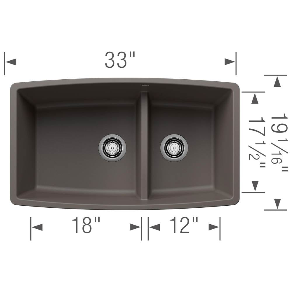 Performa SILGRANIT 33'' 60/40 Double Bowl Undermount Kitchen Sink with Low Divide - Soft White