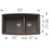 Performa SILGRANIT 33'' 60/40 Double Bowl Undermount Kitchen Sink with Low Divide - Soft White