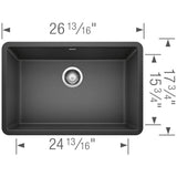 Precis SILGRANIT 27'' Single Bowl Undermount Kitchen Sink - Coal Black