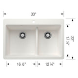 Liven SILGRANIT 33'' 60/40 Double Bowl Dual Mount Kitchen Sink with Low Divide - Coal Black