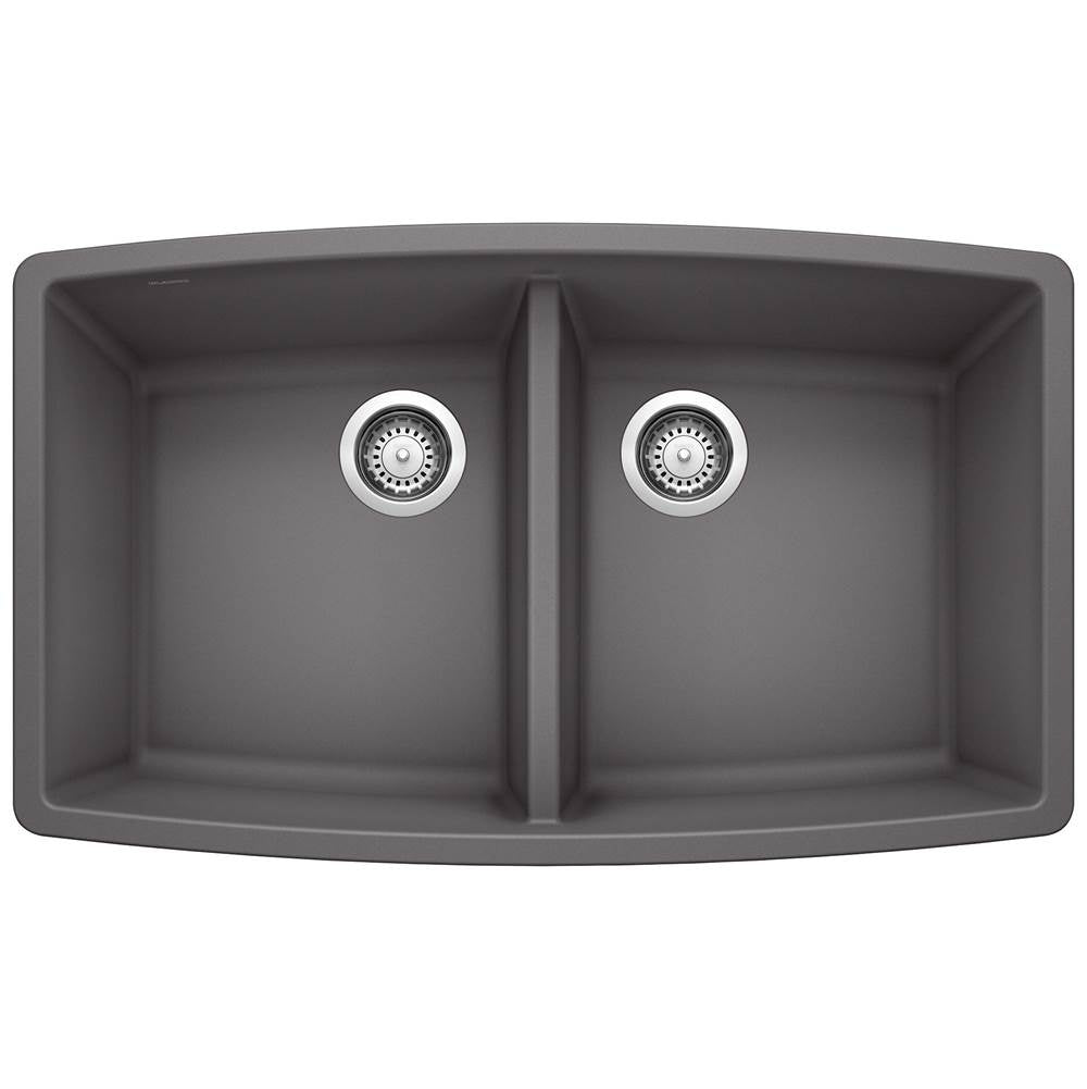 Blanco - Performa SILGRANIT 33'' 50/50 Double Bowl Undermount Kitchen Sink - Cinder - Cinder