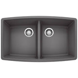Blanco - Performa SILGRANIT 33'' 50/50 Double Bowl Undermount Kitchen Sink - Cinder - Cinder