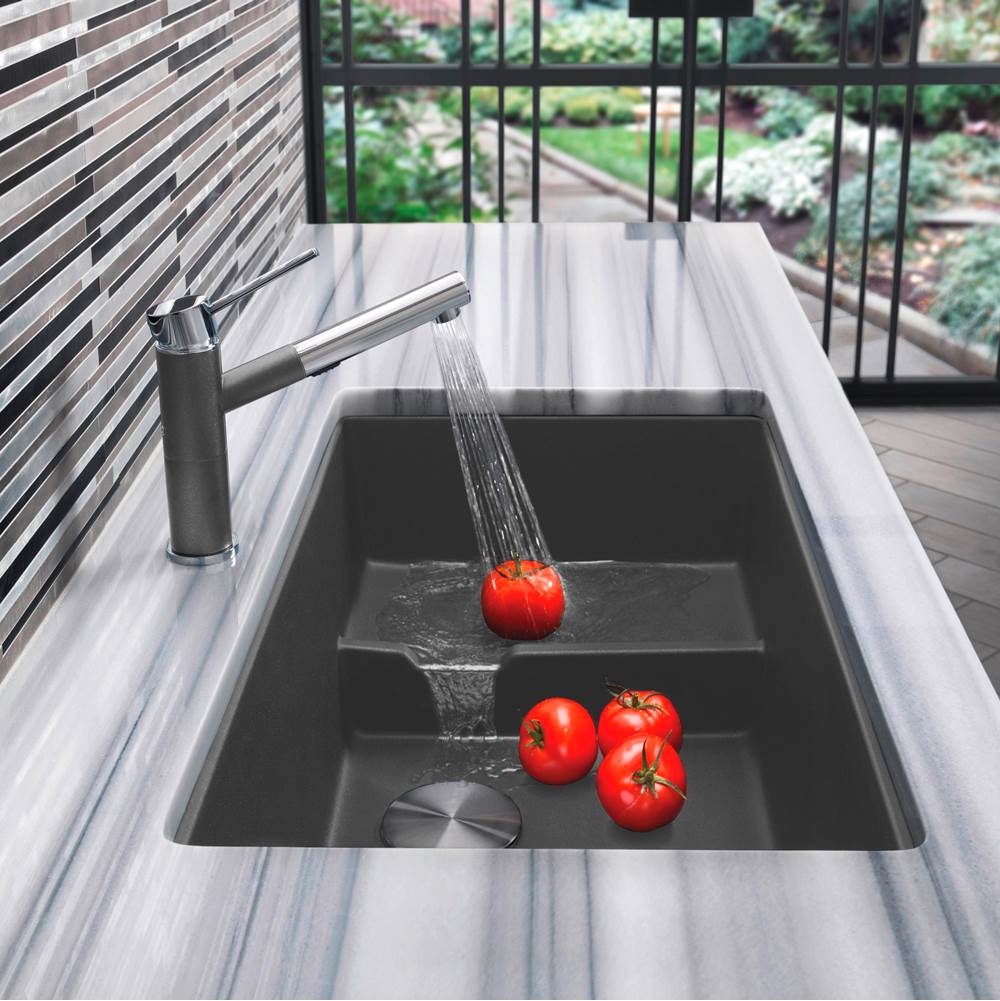 Precis Cascade SILGRANIT 29'' Single Bowl Undermount Kitchen Sink with Colander - Coal Black