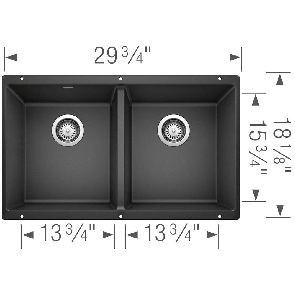 Precis SILGRANIT 29'' 50/50 Double Bowl Undermount Kitchen Sink - Coal Black