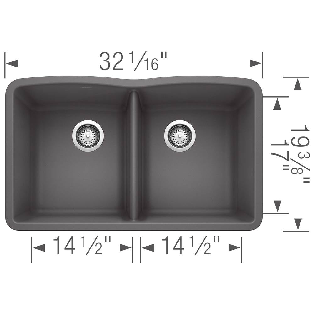 Diamond SILGRANIT 32'' 50/50 Double Bowl Undermount Kitchen Sink - Cafe