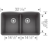 Diamond SILGRANIT 32'' 50/50 Double Bowl Undermount Kitchen Sink - Cafe