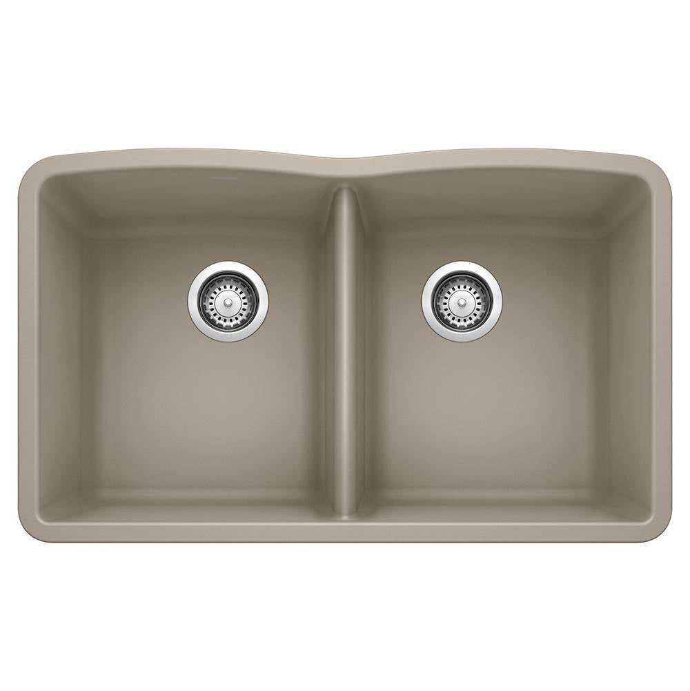 Blanco - Diamond SILGRANIT 32'' 50/50 Double Bowl Undermount Kitchen Sink - Truffle - Truffle