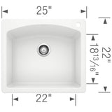 Diamond SILGRANIT 25'' Single Bowl Dual Mount Kitchen Sink - Cafe