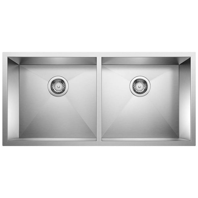 Blanco - Precision R0 37'' 50/50 Double Bowl Undermount Stainless Steel Kitchen Sink - Satin Polish