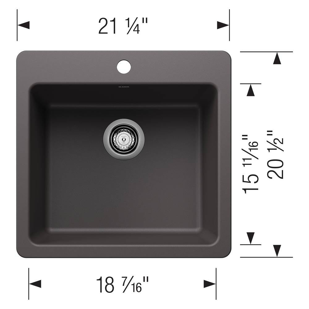 Liven SILGRANIT 21'' Single Bowl Dual Mount Kitchen Sink - Coal Black