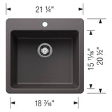 Liven SILGRANIT 21'' Single Bowl Dual Mount Kitchen Sink - Coal Black