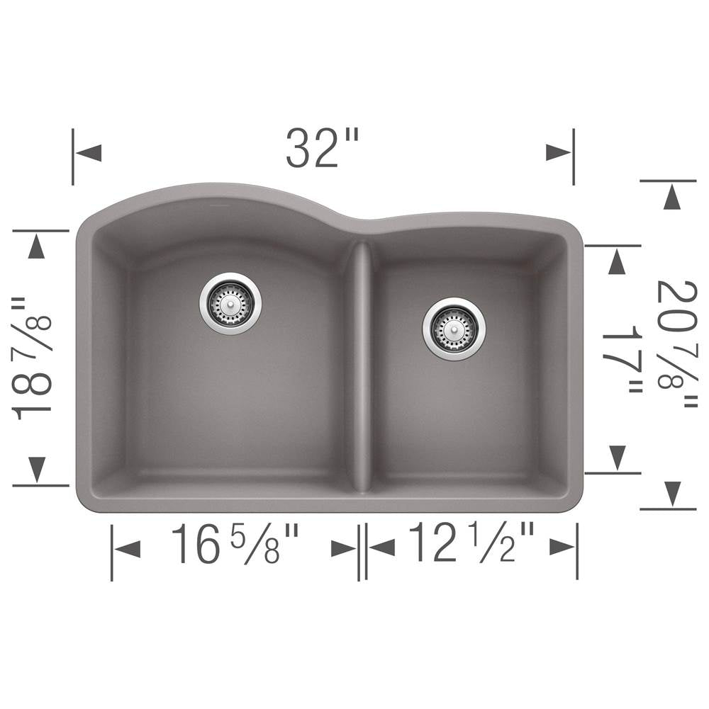 Diamond SILGRANIT 32'' 60/40 Double Bowl Undermount Kitchen Sink - Cafe