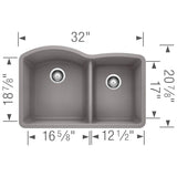 Diamond SILGRANIT 32'' 60/40 Double Bowl Undermount Kitchen Sink - Cafe