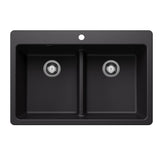 Blanco - Liven SILGRANIT 33'' 50/50 Double Bowl Dual Mount Kitchen Sink with Low Divide - Coal Black - Coal Black