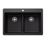 Blanco - Liven SILGRANIT 33'' 50/50 Double Bowl Dual Mount Kitchen Sink with Low Divide - Coal Black - Coal Black