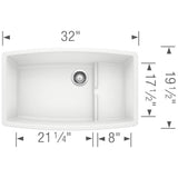 Performa Cascade SILGRANIT 32'' Single Bowl Undermount Kitchen Sink with Colander - Cafe