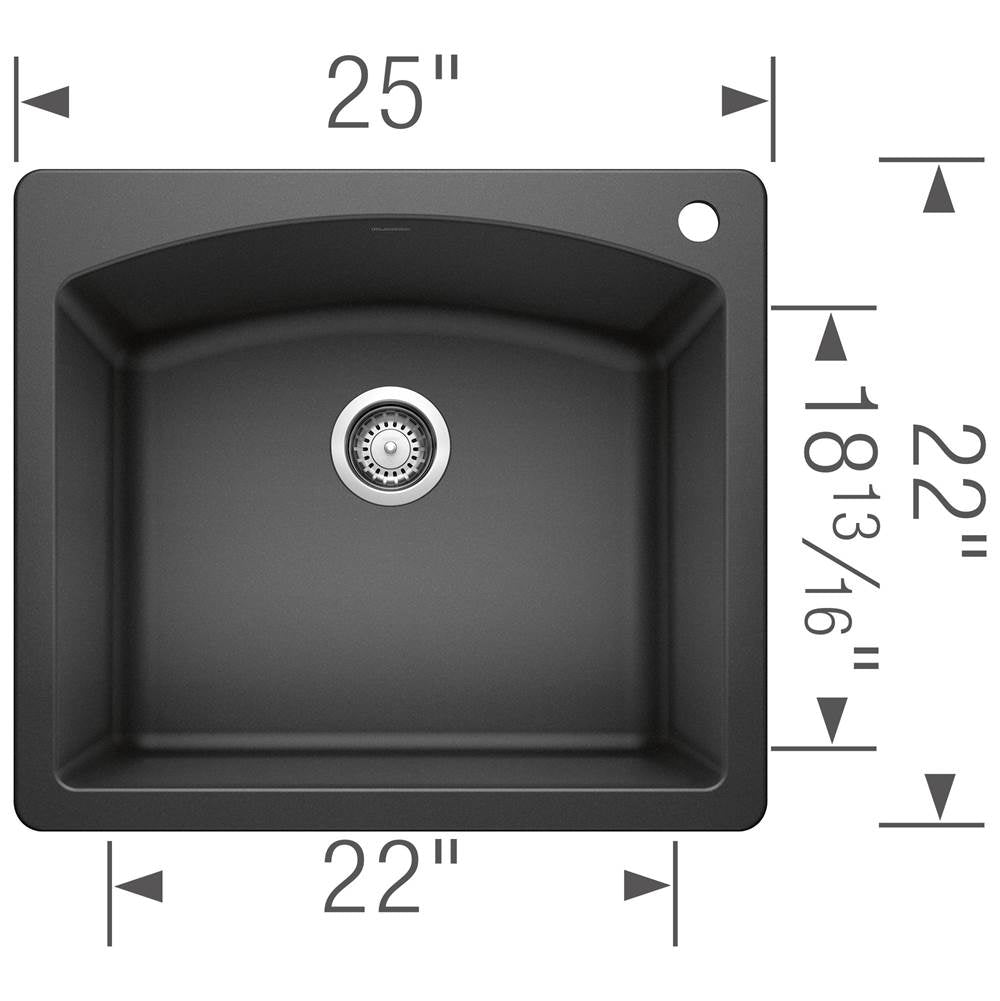 Diamond SILGRANIT 25'' Single Bowl Dual Mount Kitchen Sink - Cafe