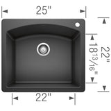 Diamond SILGRANIT 25'' Single Bowl Dual Mount Kitchen Sink - Cafe