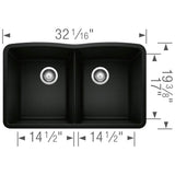 Diamond SILGRANIT 32'' 50/50 Double Bowl Undermount Kitchen Sink - Cafe