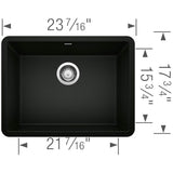 Precis SILGRANIT 24'' Single Bowl Undermount Kitchen Sink - Coal Black