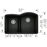 Diamond SILGRANIT 32'' 40/60 Reverse Double Bowl Undermount Kitchen Sink with Low Divide - Anthracite