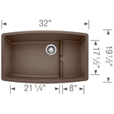 Performa Cascade SILGRANIT 32'' Single Bowl Undermount Kitchen Sink with Colander - Cafe