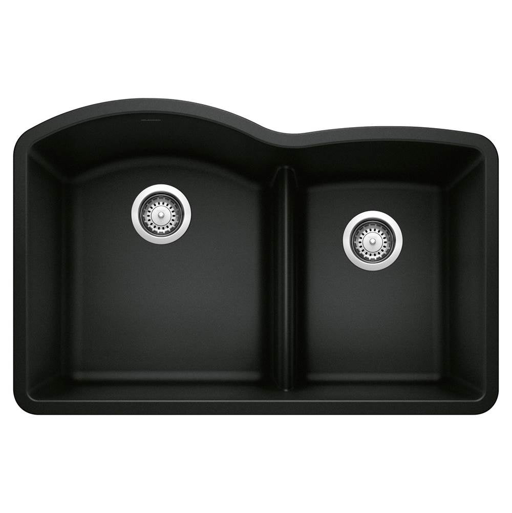 Blanco - Diamond SILGRANIT 32'' 60/40 Double Bowl Undermount Kitchen Sink with Low Divide - Coal Black - Coal Black