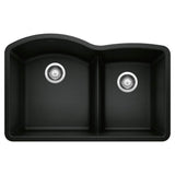 Blanco - Diamond SILGRANIT 32'' 60/40 Double Bowl Undermount Kitchen Sink with Low Divide - Coal Black - Coal Black