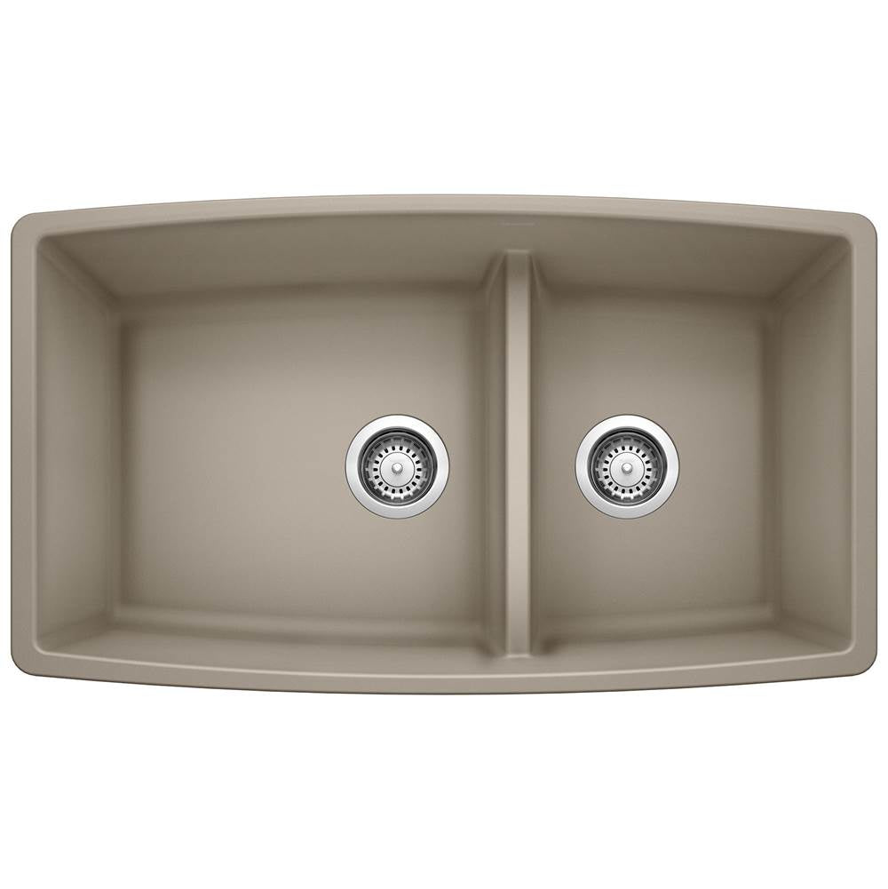 Blanco - Performa SILGRANIT 33'' 60/40 Double Bowl Undermount Kitchen Sink with Low Divide - Truffle - Truffle