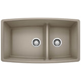 Blanco - Performa SILGRANIT 33'' 60/40 Double Bowl Undermount Kitchen Sink with Low Divide - Truffle - Truffle