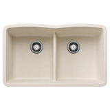 Blanco - Diamond SILGRANIT 32'' 50/50 Double Bowl Undermount Kitchen Sink with Low Divide - Soft White - Soft White