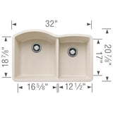 Diamond SILGRANIT 32'' 60/40 Double Bowl Undermount Kitchen Sink - Soft White