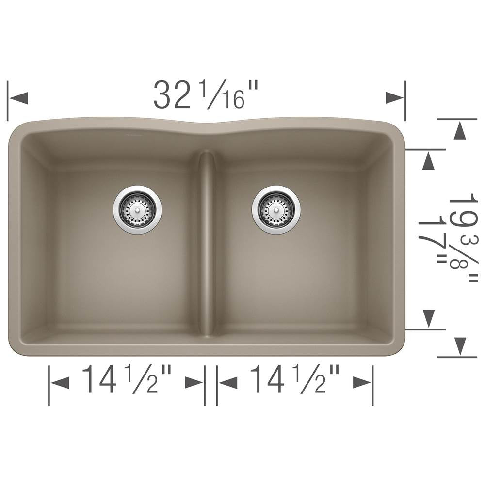 Diamond SILGRANIT 32'' 50/50 Double Bowl Undermount Kitchen Sink with Low Divide - Cinder