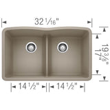 Diamond SILGRANIT 32'' 50/50 Double Bowl Undermount Kitchen Sink with Low Divide - Cinder