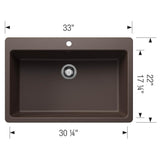 Liven SILGRANIT 33'' Super Single Dual Mount Kitchen Sink - Coal Black