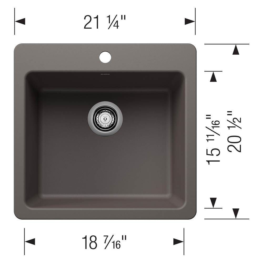 Liven SILGRANIT 21'' Single Bowl Dual Mount Kitchen Sink - Coal Black