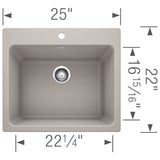Liven SILGRANIT 25'' Single Bowl Dual Mount Laundry Sink - Anthracite