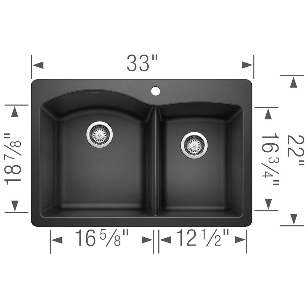 Diamond SILGRANIT 33'' 60/40 Double Bowl Dual Mount Kitchen Sink - Cafe