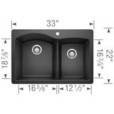 Diamond SILGRANIT 33'' 60/40 Double Bowl Dual Mount Kitchen Sink - Cafe