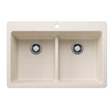 Blanco - Liven SILGRANIT 33'' 50/50 Double Bowl Dual Mount Kitchen Sink with Low Divide - Soft White - Soft White
