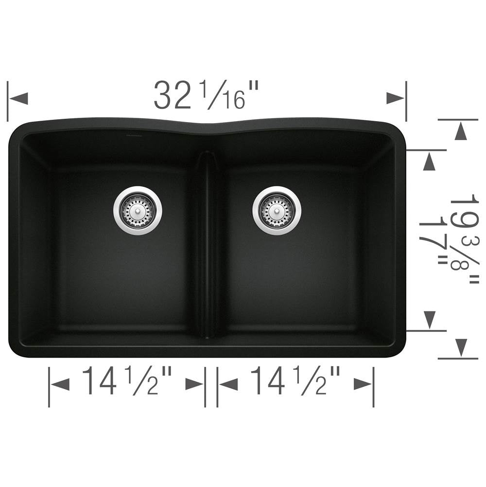 Diamond SILGRANIT 32'' 50/50 Double Bowl Undermount Kitchen Sink with Low Divide - Cinder